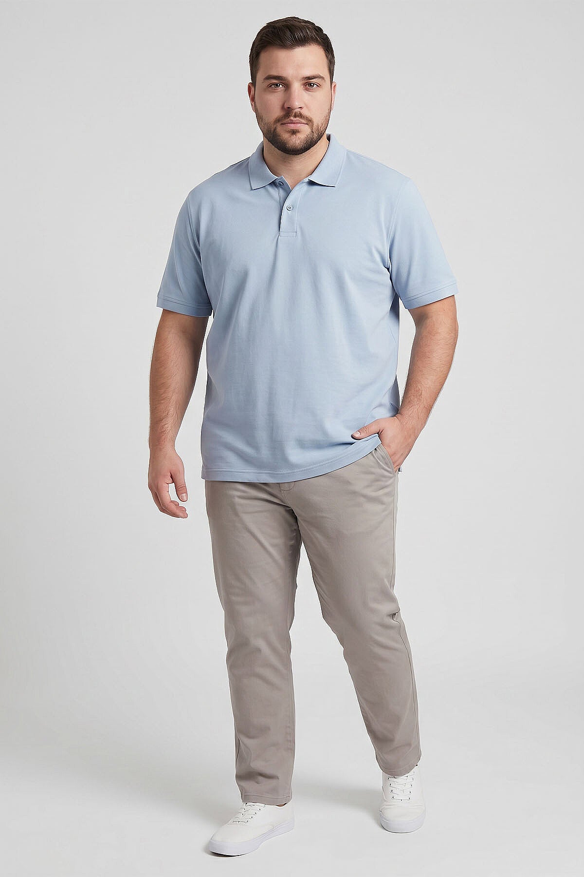 Image of Buz Mavi Polo Yaka Büyük Beden Battal Erkek T-Shirt - 88511