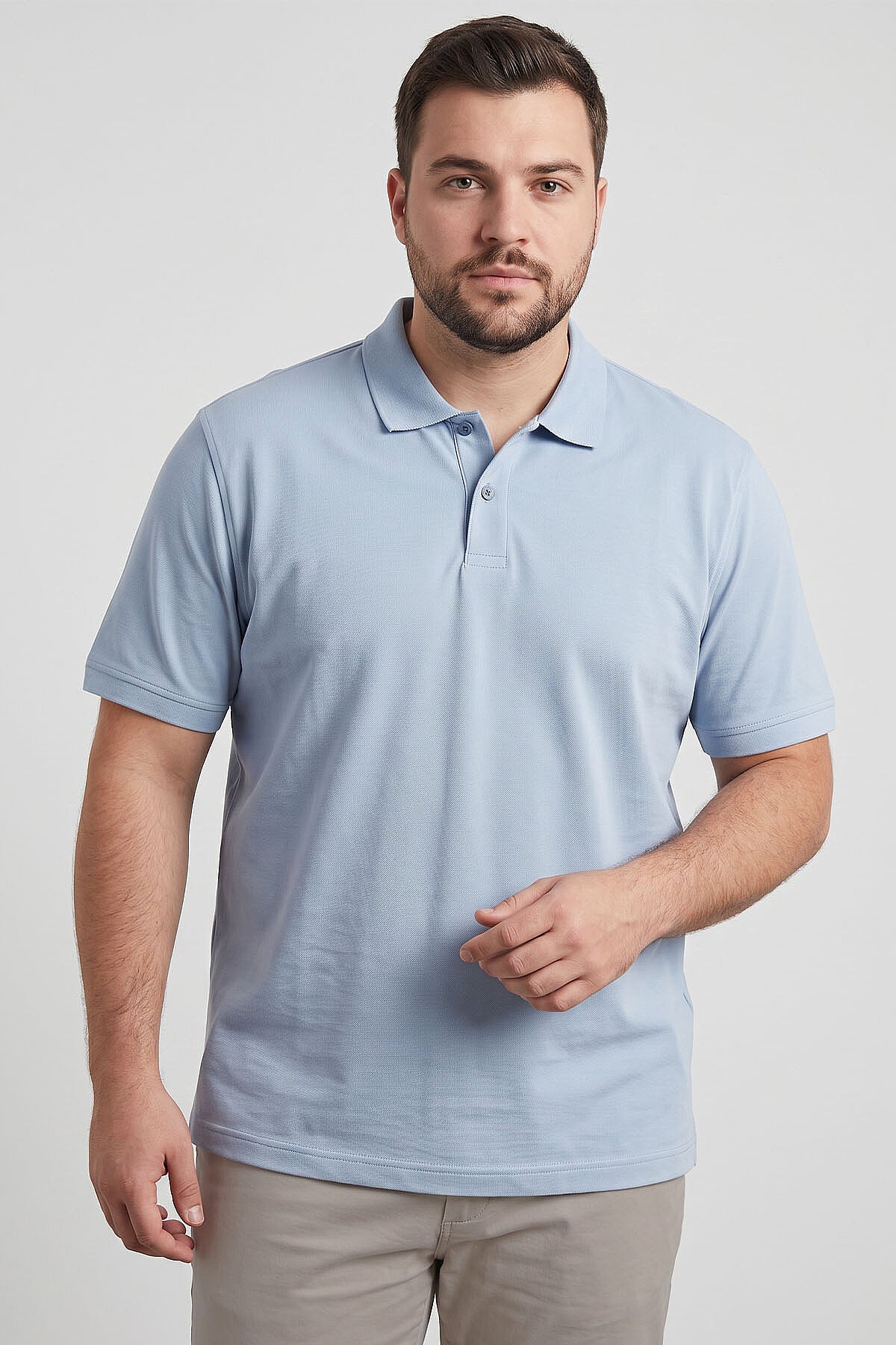 Image of Buz Mavi Polo Yaka Büyük Beden Battal Erkek T-Shirt - 88511