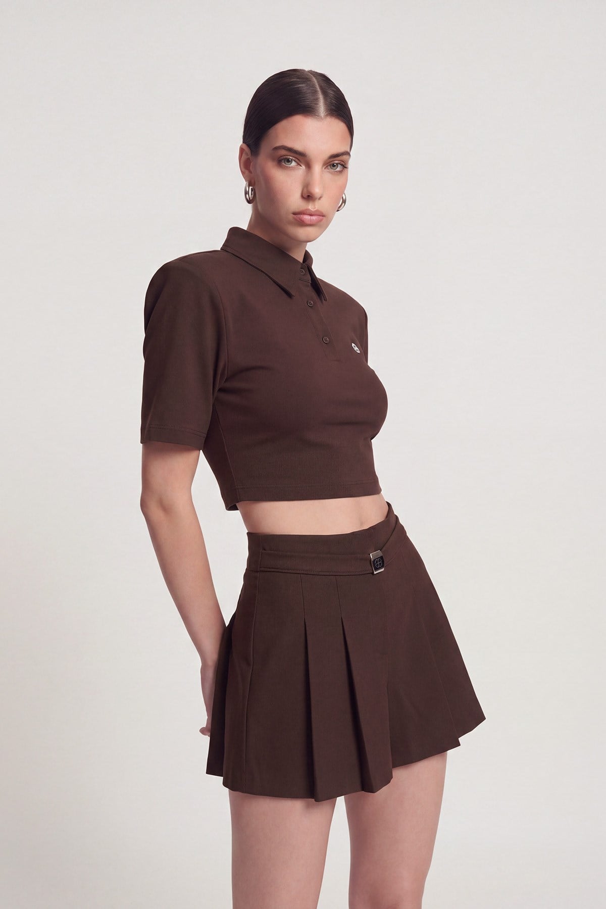 Image of Vatkalı Polo Yaka Carolyn T-Shirt Kahve