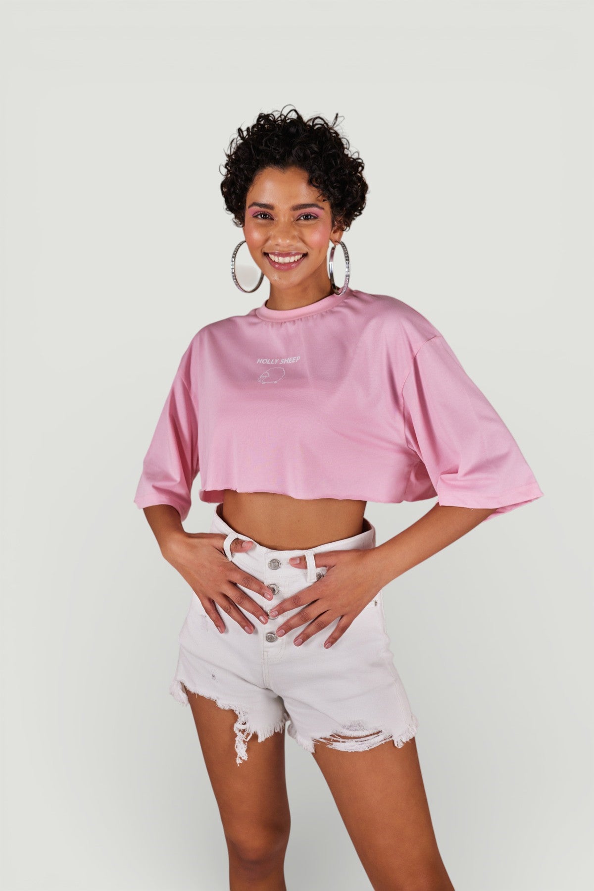 Image of Bisiklet Yaka Holly Crop Tshirt Pembe