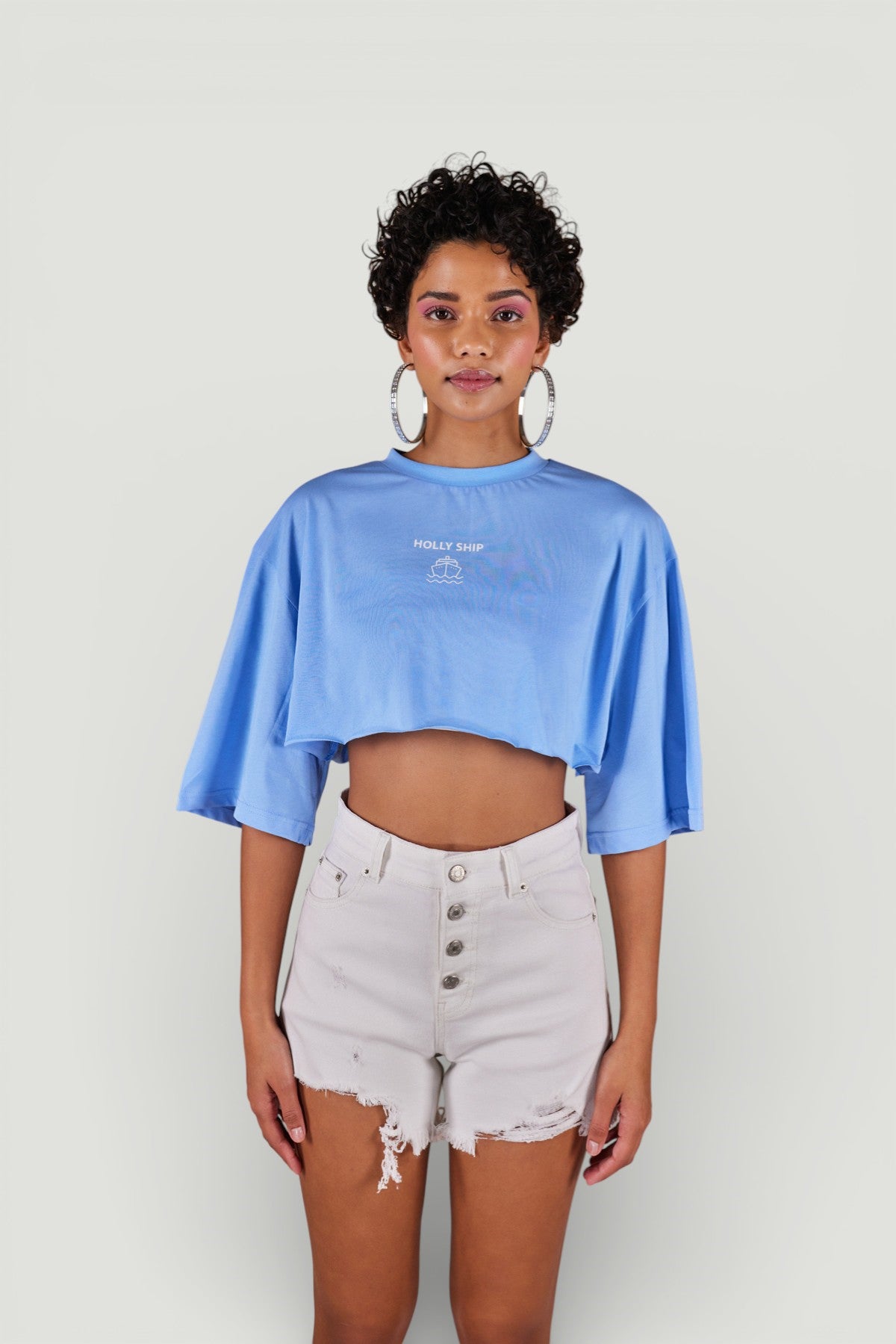 Image of Bisiklet Yaka Holly Crop Tshirt Mavi