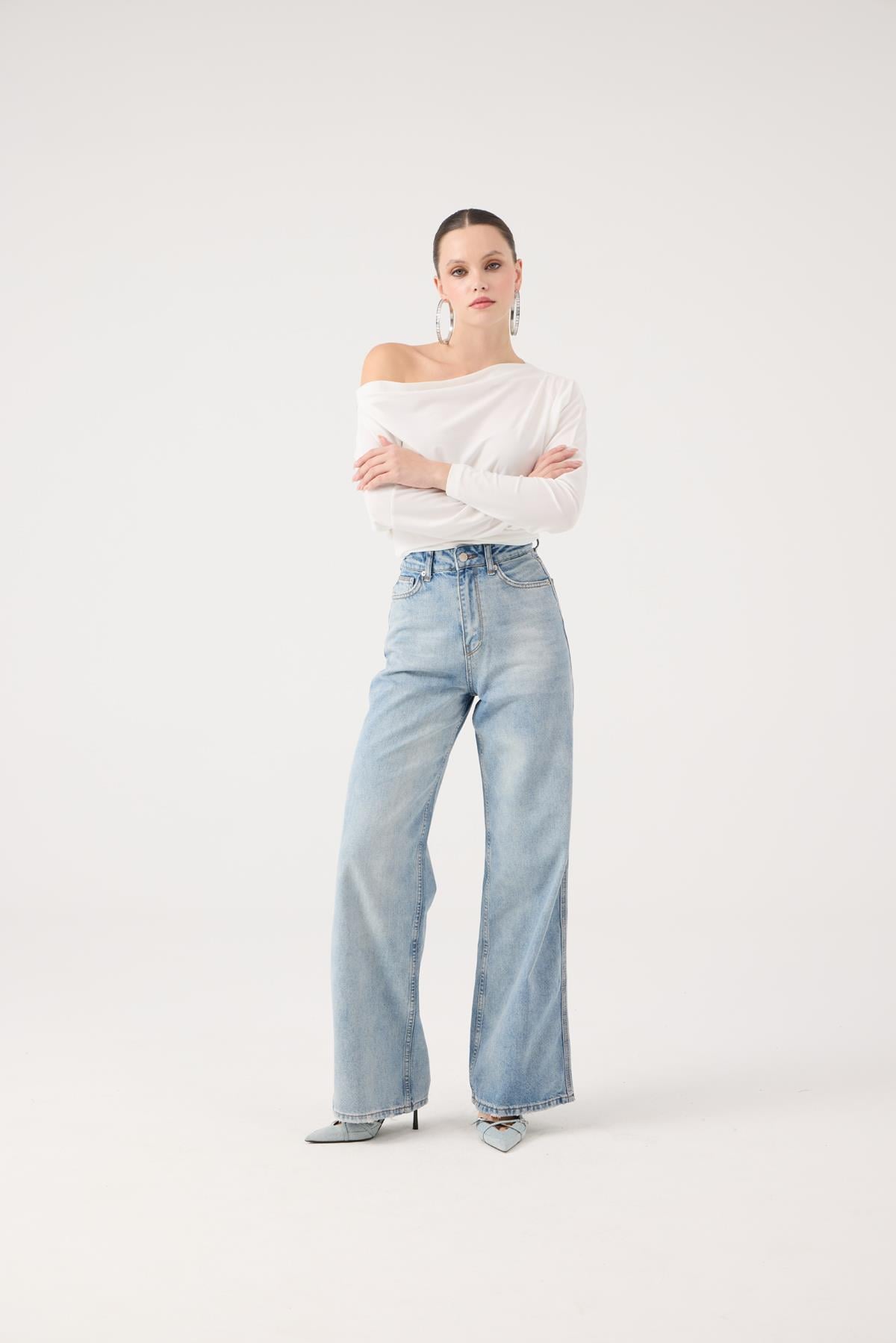 Image of Yüksek Bel Wide Leg Carino Jean Pantolon Mavi