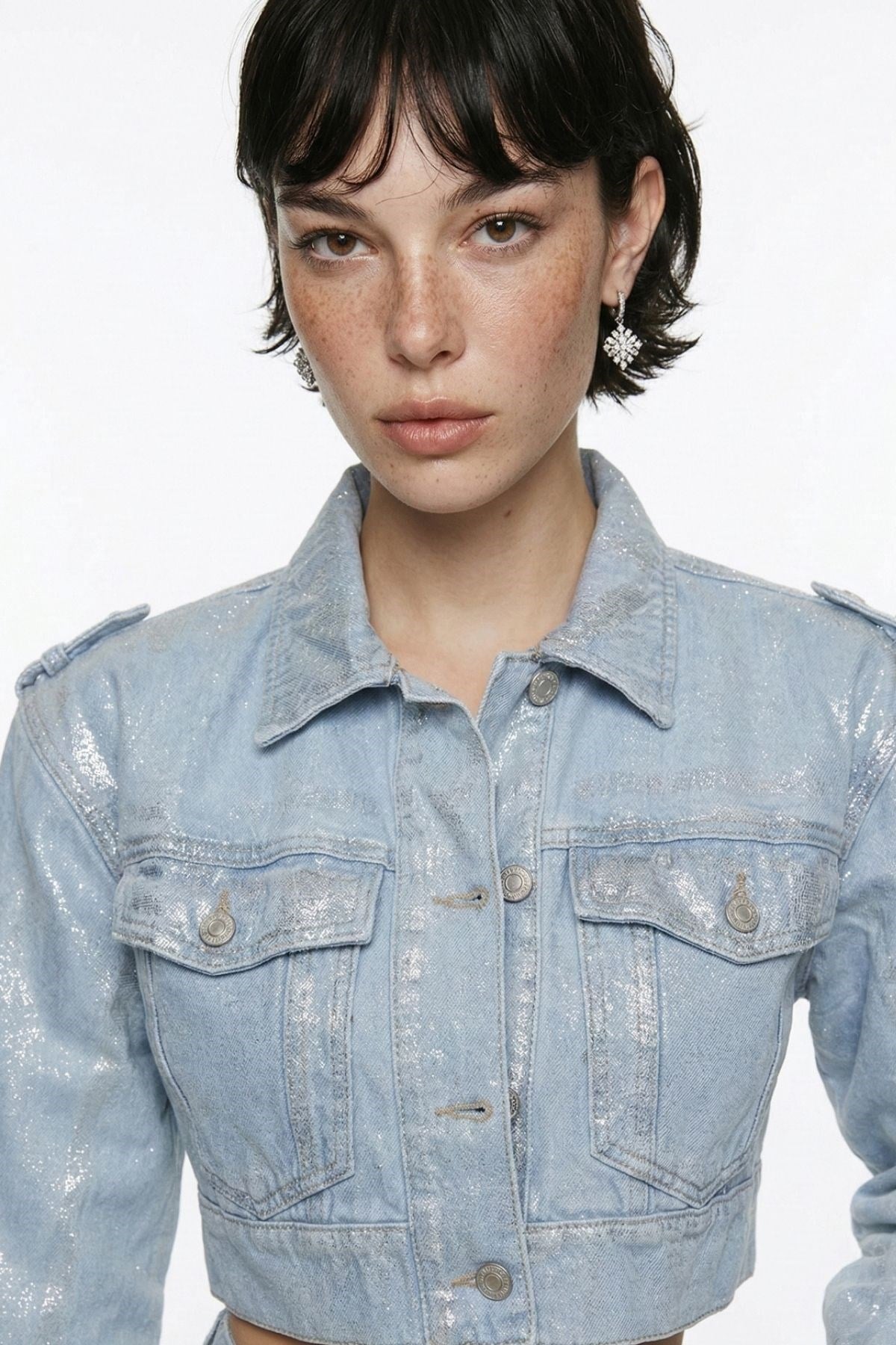 Image of Özel Yapım Parlak Kaplamalı Glossy Jean Ceket Mavi