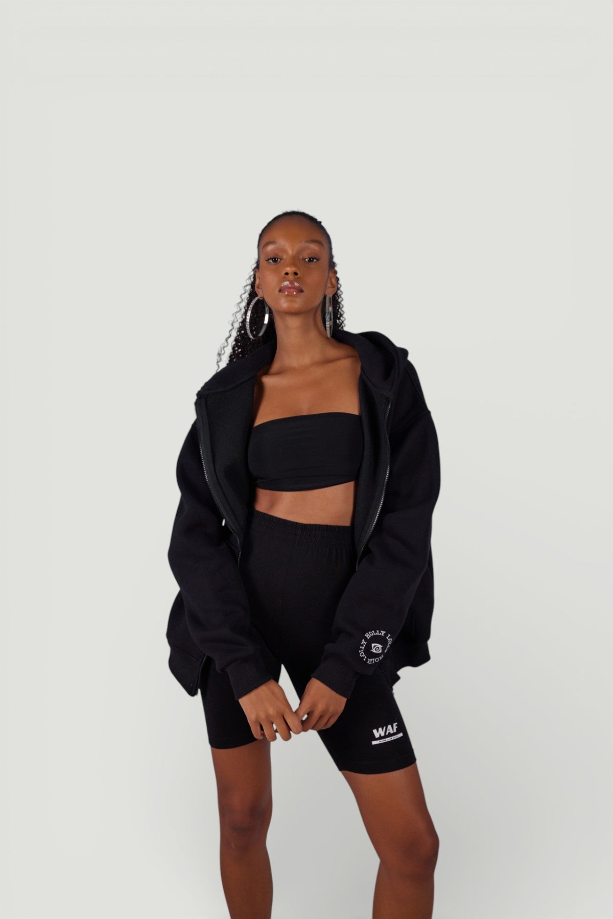 Image of Uzun Kol Kapüşonlu Fermuar Kapamalı Hoody Sweatshirt Siyah