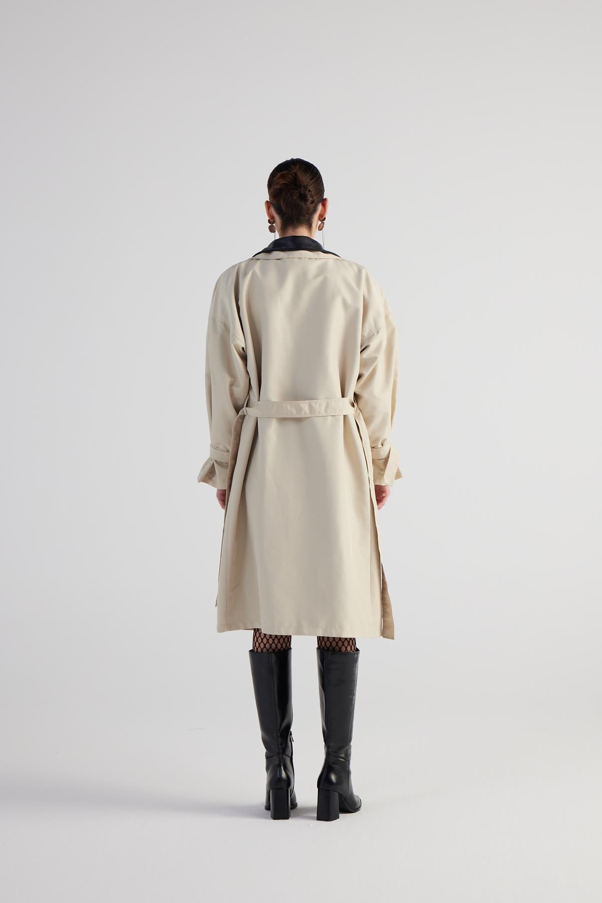 Image of Maxi Boy Kemerli Cloak Trençkot Bej