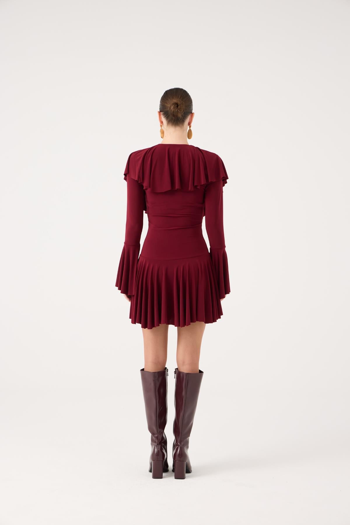 Image of Fırfırlı Mini Yolanthe Elbise Bordo