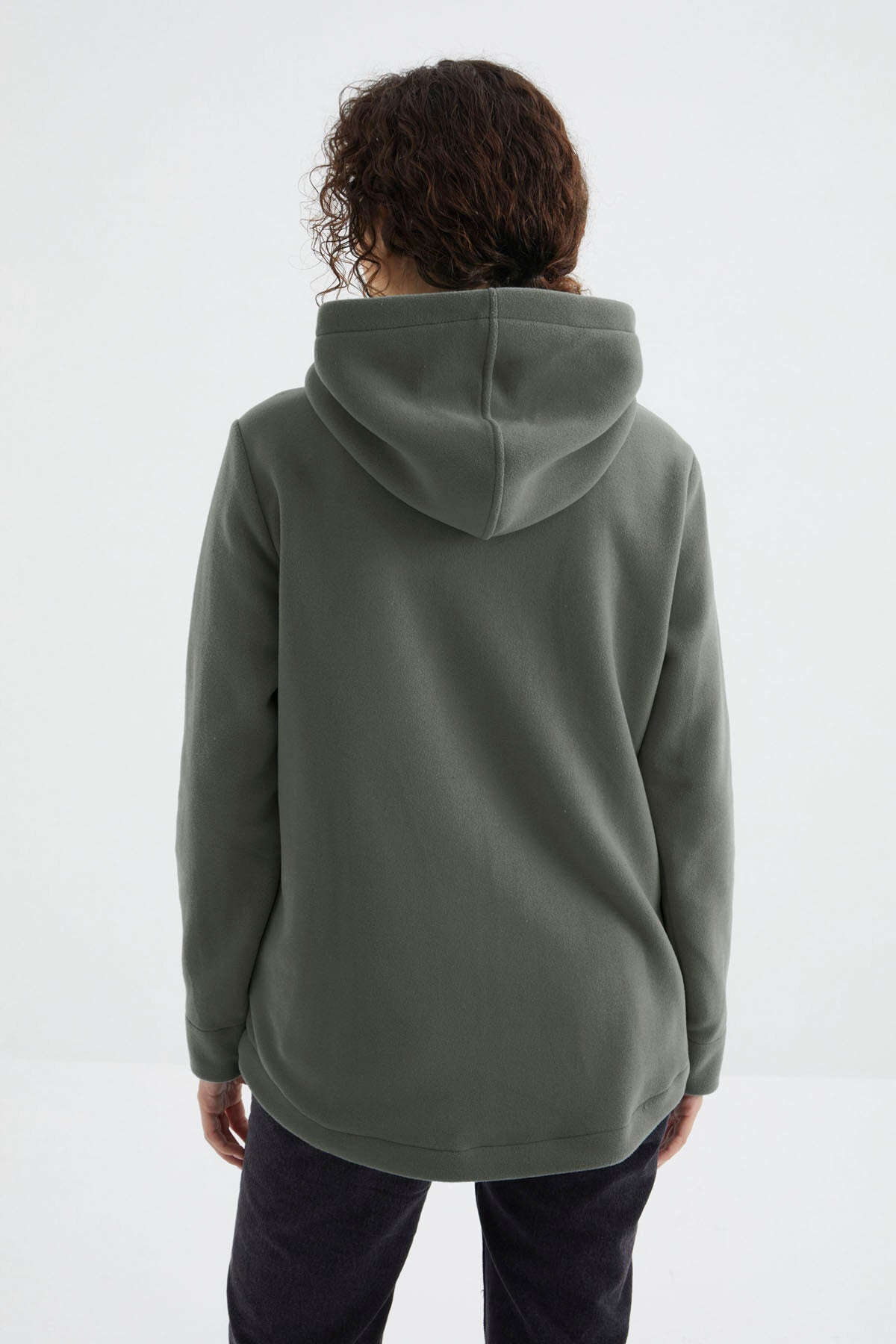 Image of Çağla Kapüşonlu Fermuarlı Rahat Form Kadın Polar Sweatshirt - 97233