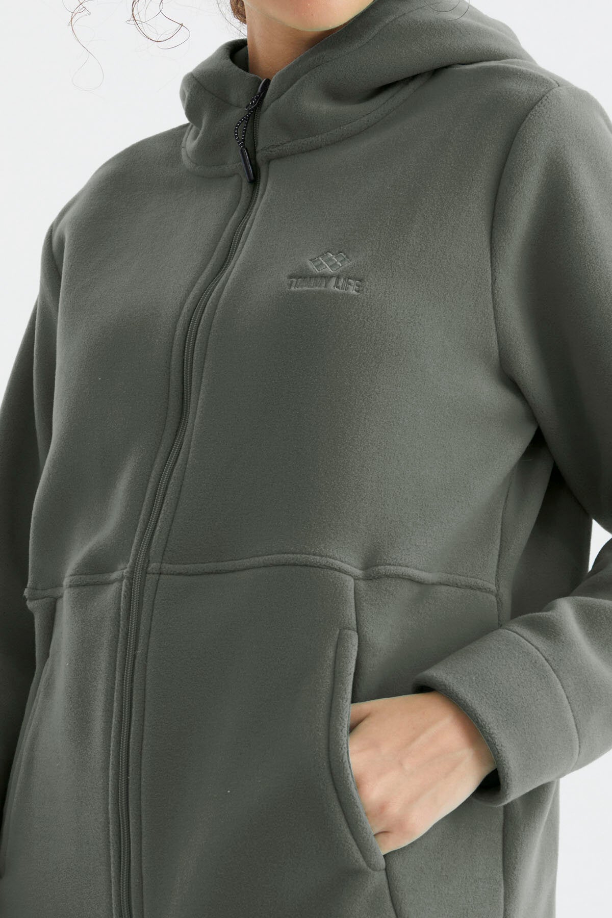Image of Çağla Kapüşonlu Fermuarlı Rahat Form Kadın Polar Sweatshirt - 97233