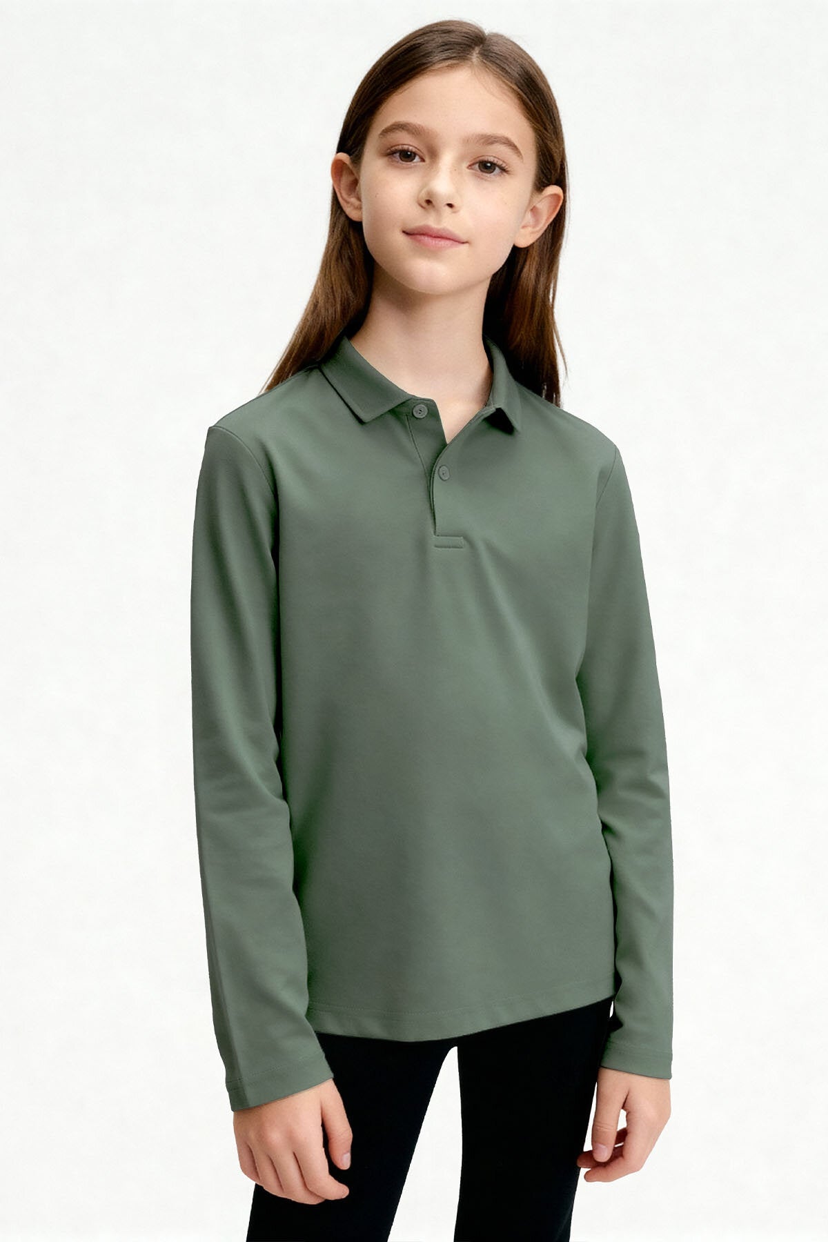 Image of Çağla Polo Yaka Basic Uzun Kollu Unisex Çocuk T-Shirt - 11170
