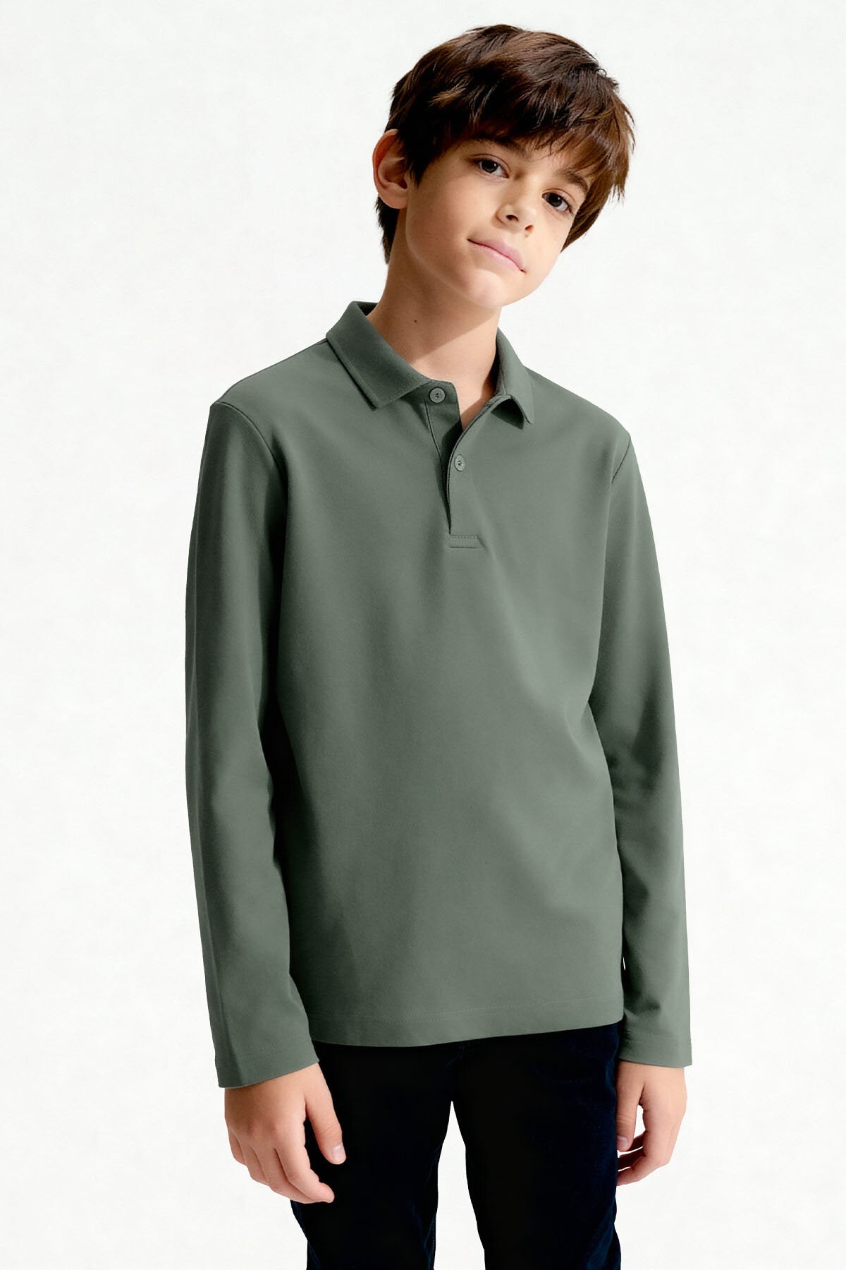 Image of Çağla Polo Yaka Basic Uzun Kollu Unisex Çocuk T-Shirt - 11170