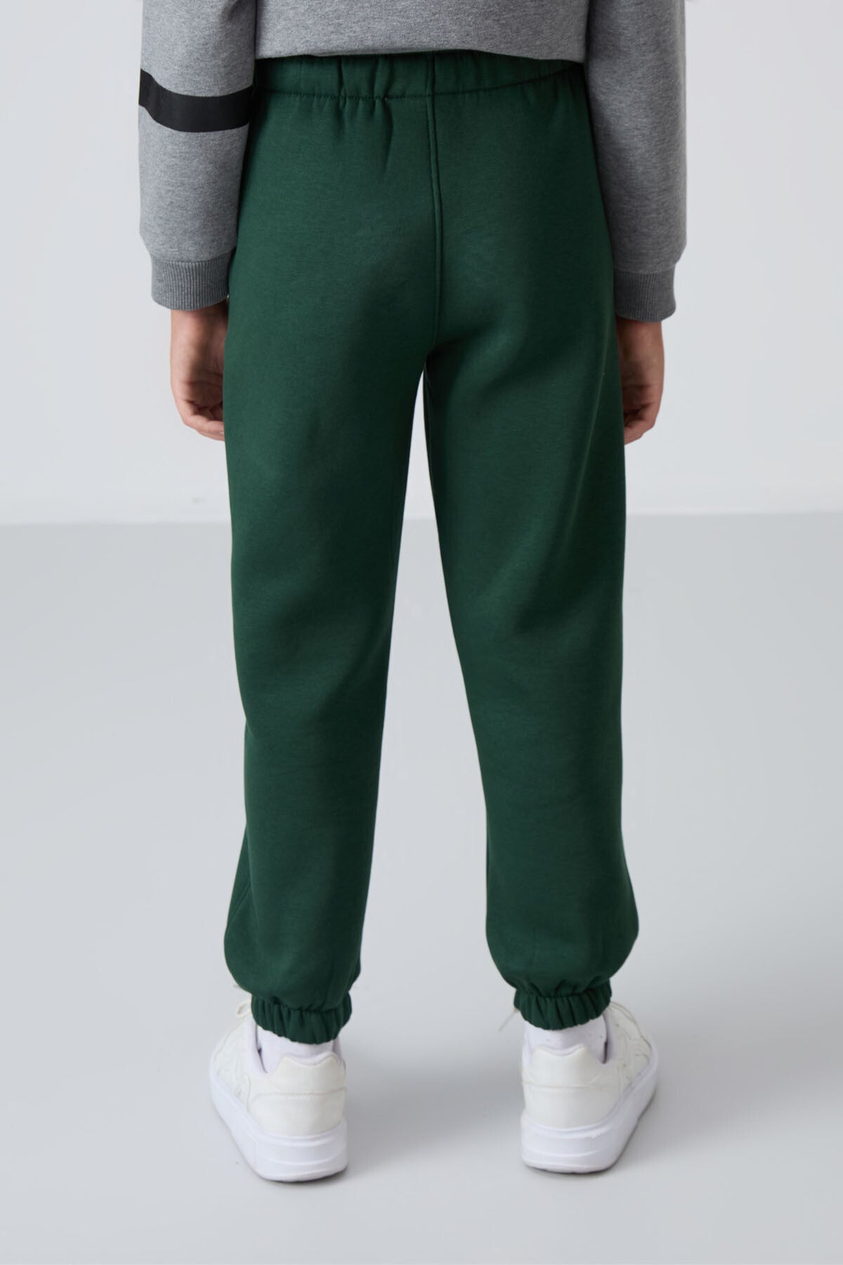Image of Pine Green Cotton Thick Fleece Lined Standard Fit Printed Boys' Sweatpants - 11225