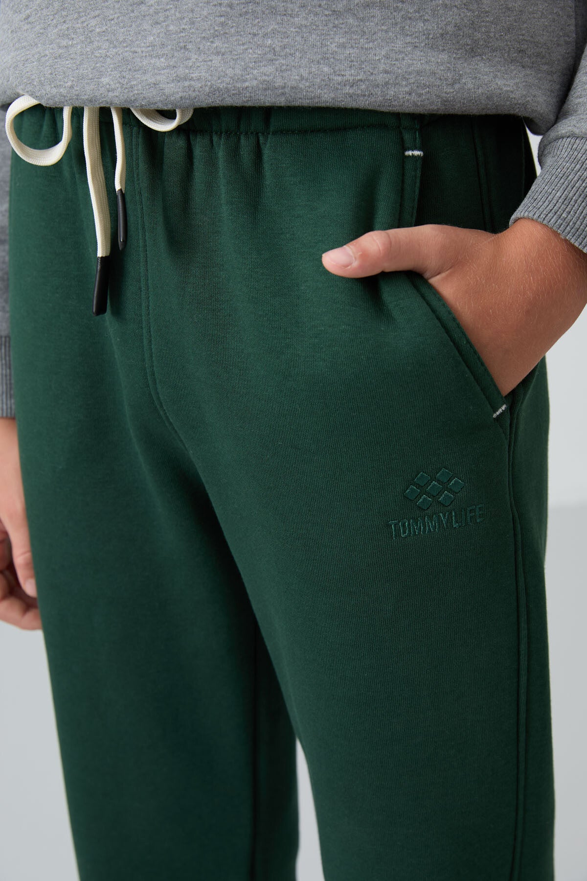 Image of Pine Green Cotton Thick Fleece Lined Standard Fit Printed Boys' Sweatpants - 11225