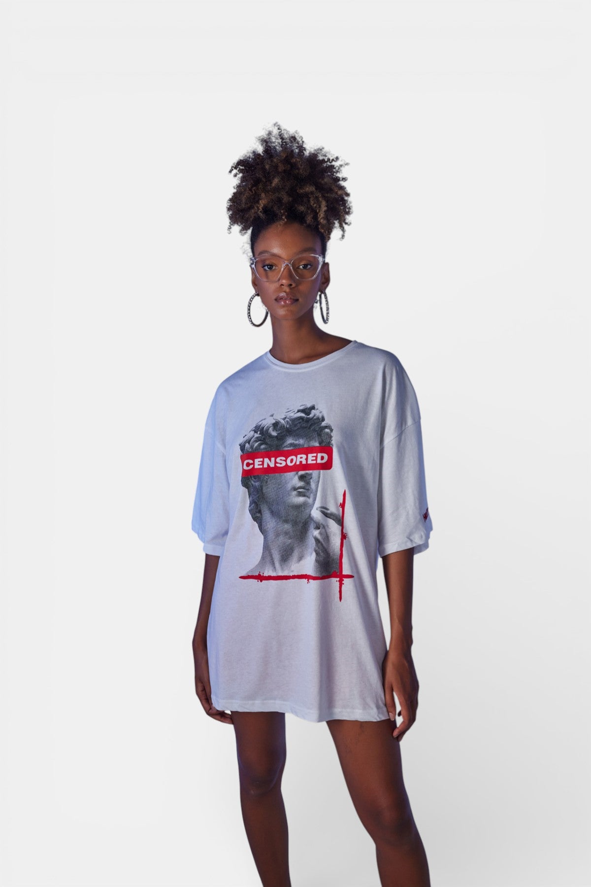 Image of Oversize Baskılı Censored T-Shirt Beyaz