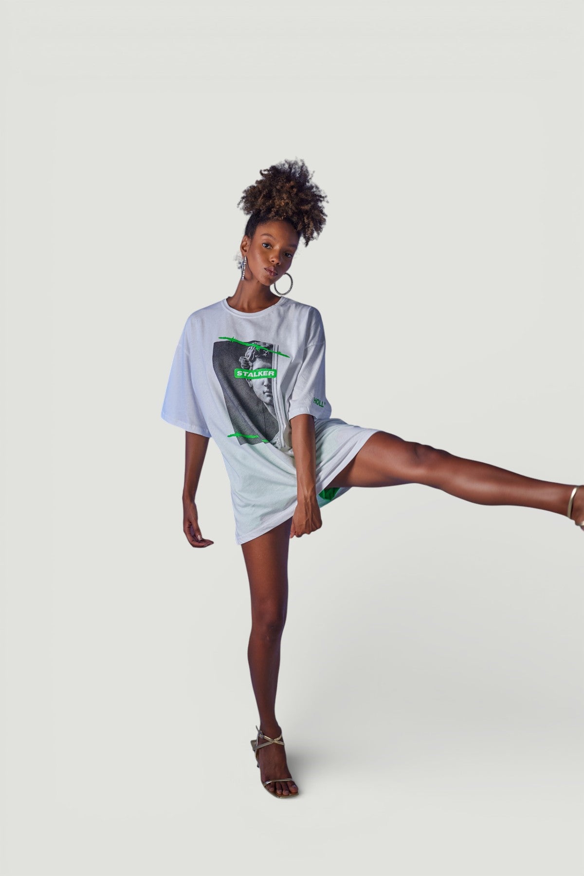 Image of Oversize Baskılı Stalker T-Shirt Beyaz