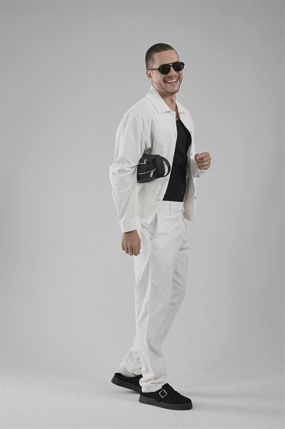Image of Çıtçıt Kapamalı Oversize Kalıp Keten Alt Üst Takım