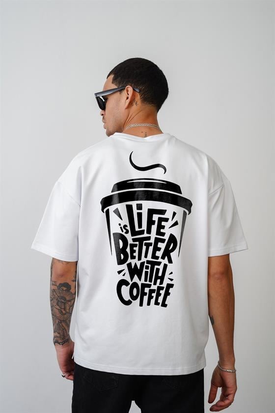 Image of Tricou unisex supradimensionat cu imprimeu de ceașcă de cafea