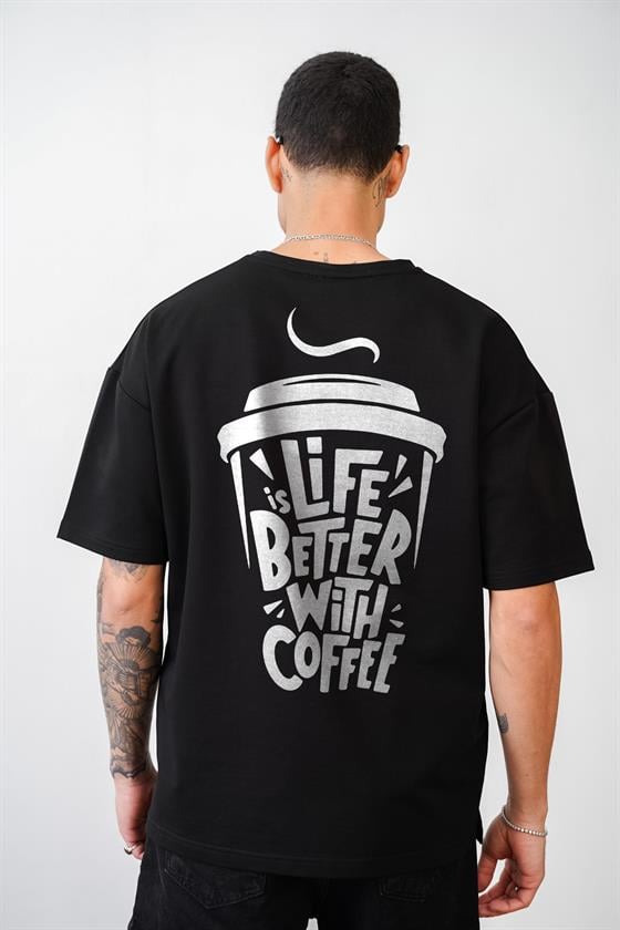 Image of Tricou unisex supradimensionat cu imprimeu de ceașcă de cafea