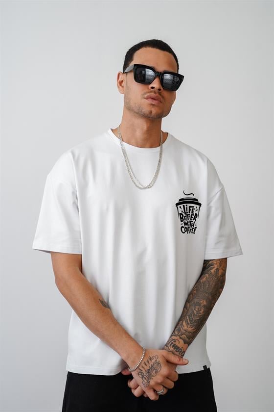 Image of Tricou unisex supradimensionat cu imprimeu de ceașcă de cafea
