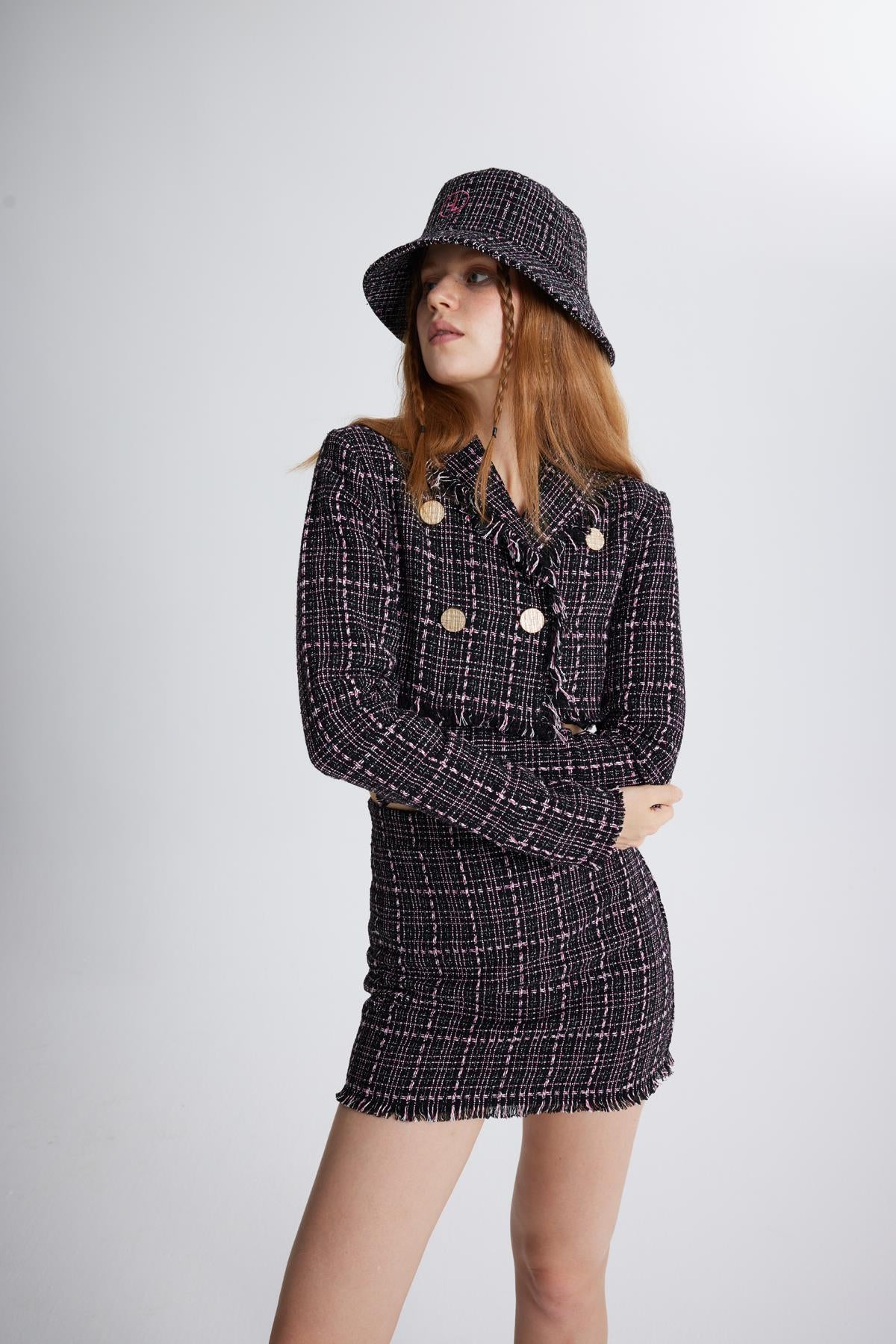 Image of Tüvit Kumaş Crop Tweed Ceket Siyah