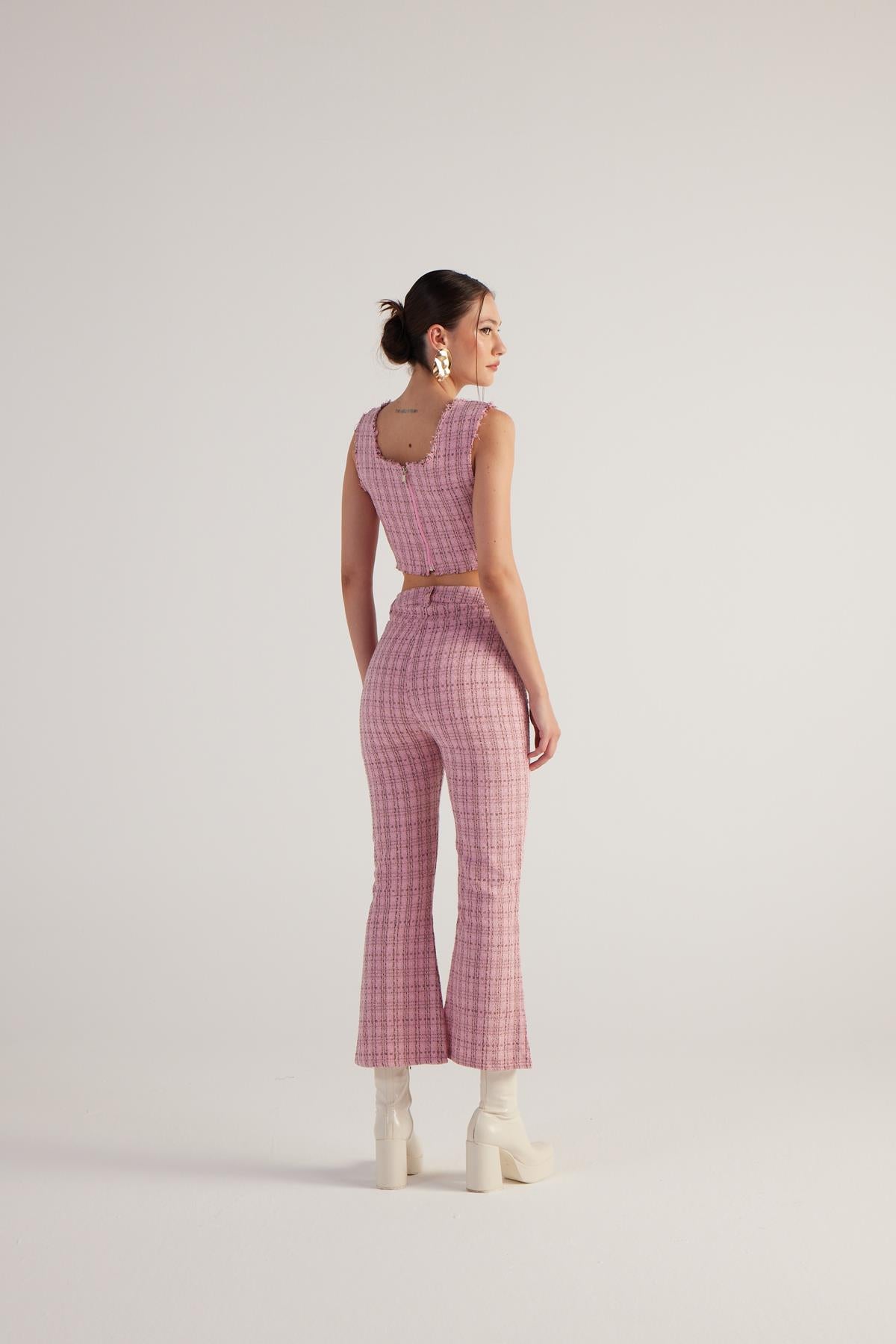 Image of İspanyol Kesim Tüvit Tweed Pantolon Pembe