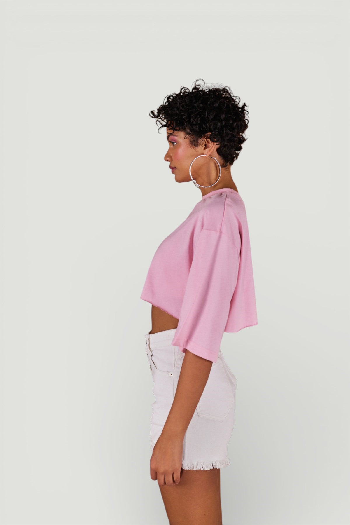 Image of Bisiklet Yaka Holly Crop Tshirt Pembe