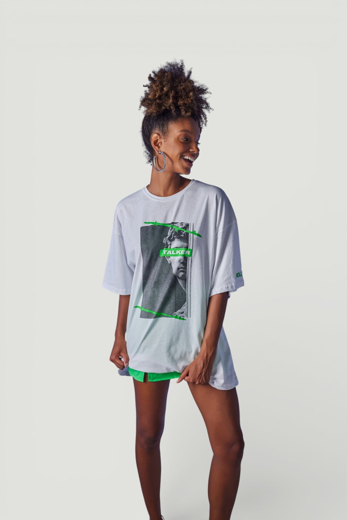 Image of Oversize Baskılı Stalker T-Shirt Beyaz