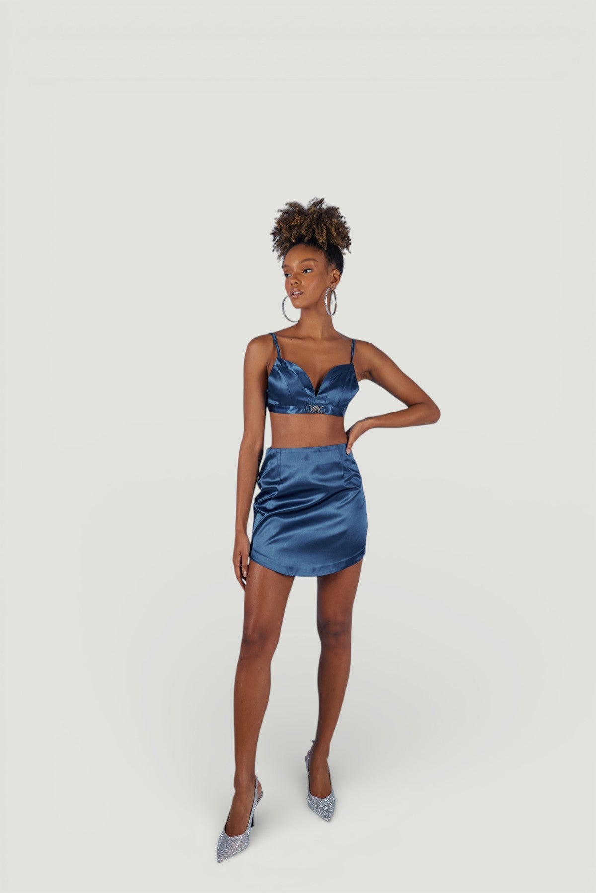 Image of Askılı Crop Saten Fancy Büstiyer Lacivert