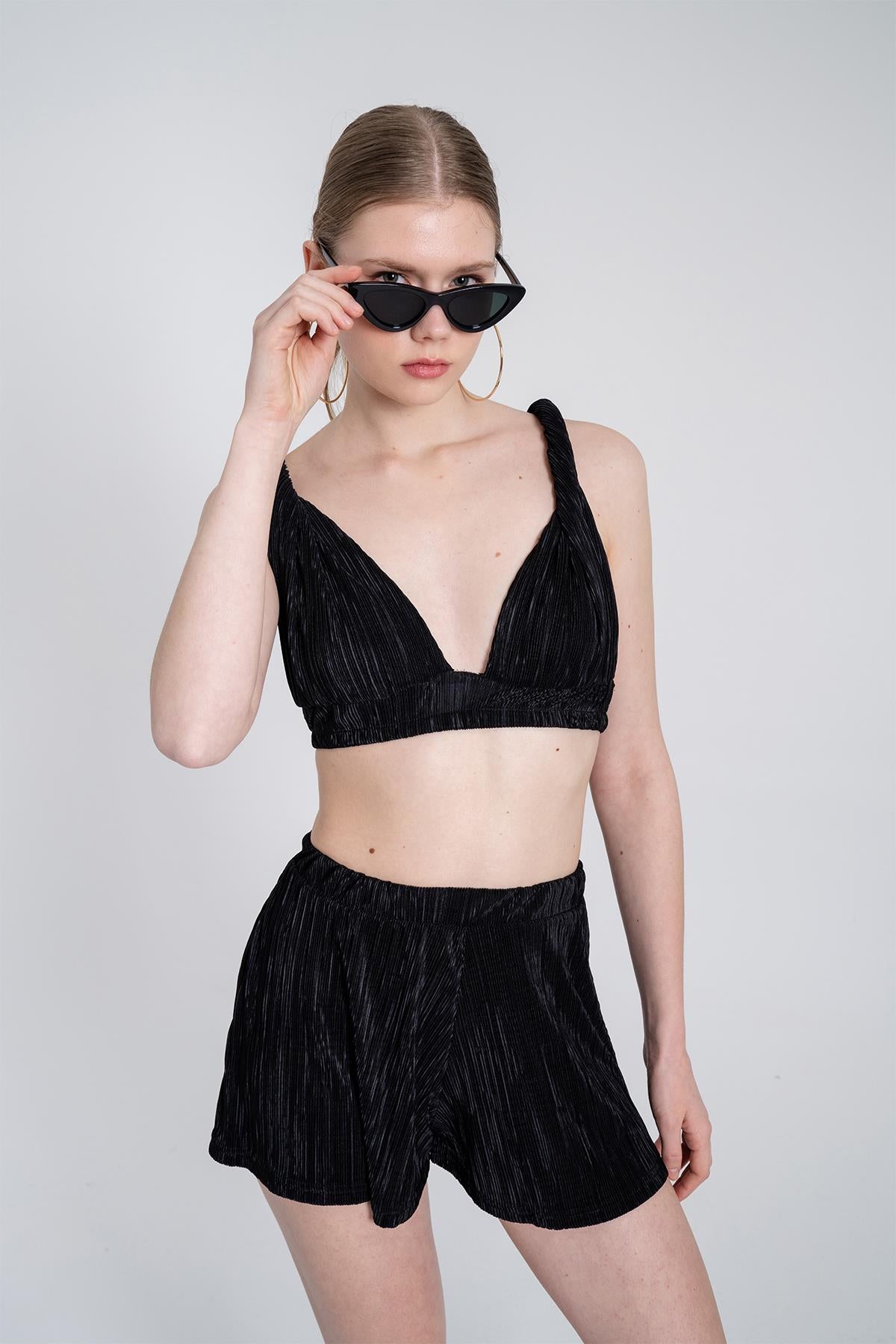 Image of Beli Lastikli Mini Comfy Şort Siyah