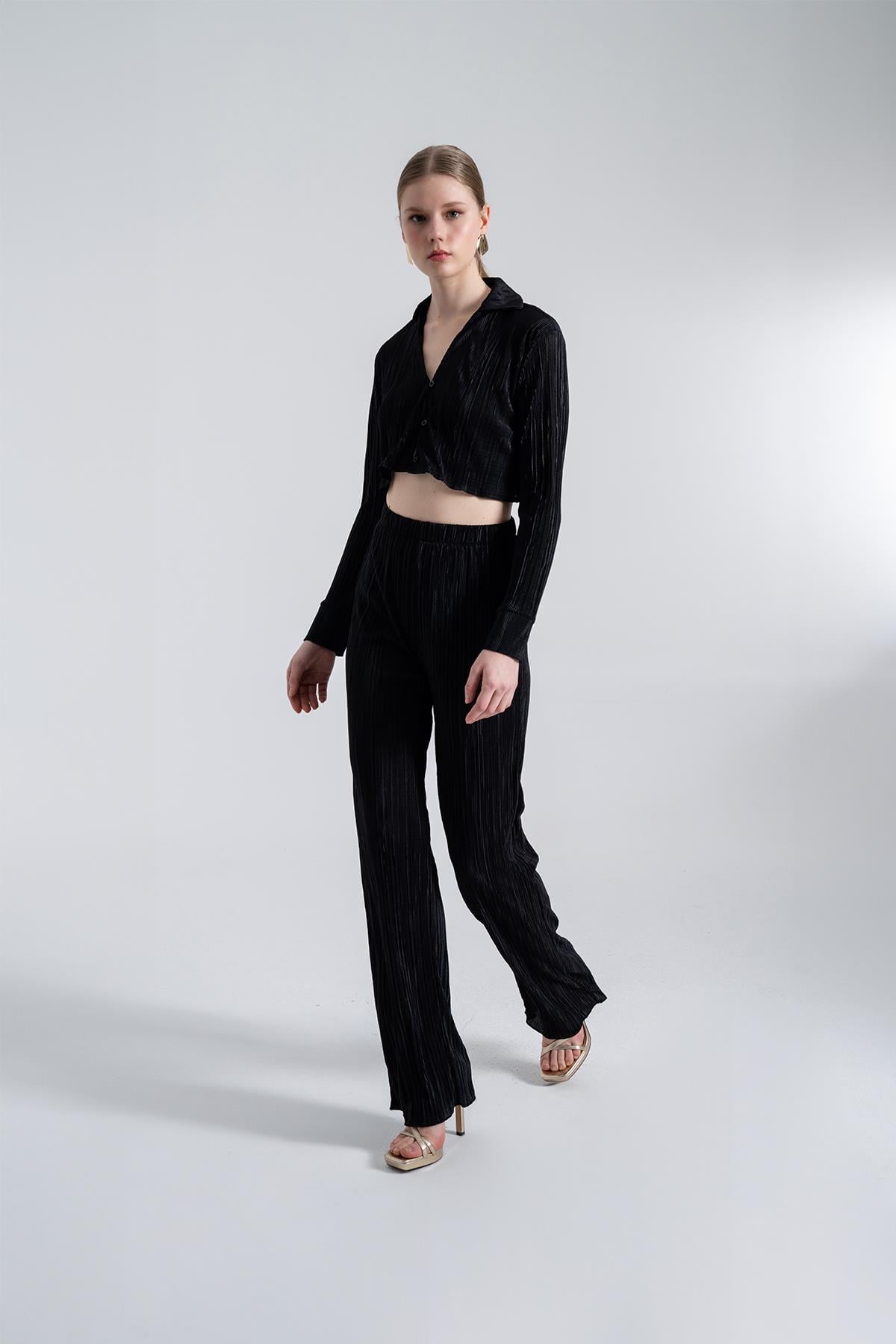 Image of Beli Lastikli Esnek Comfy Pantolon Siyah