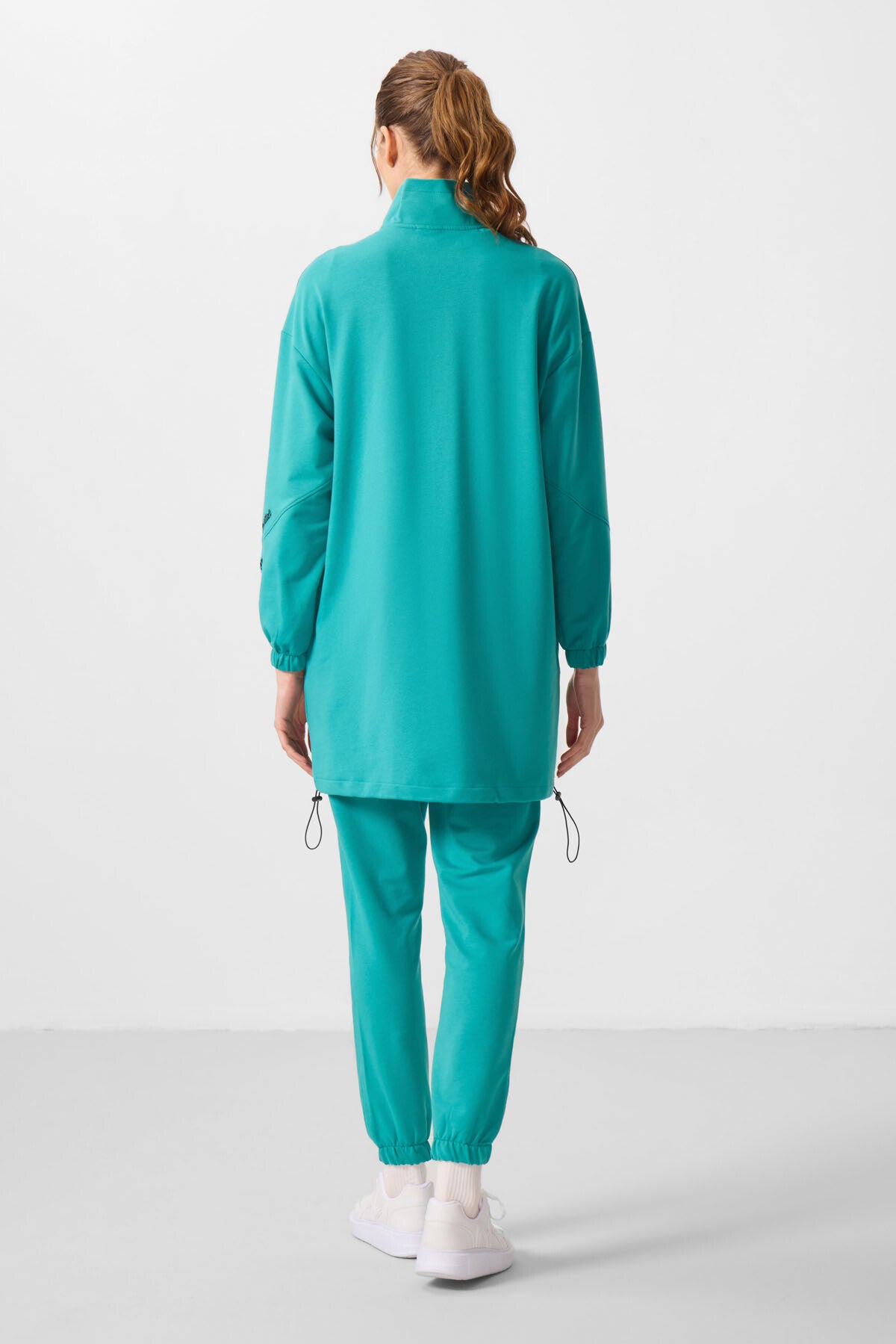 Image of Deniz Yeşil Dik Yaka Fermuarlı Rahat Form Kadın Eşofman Tunik Takım - 95345