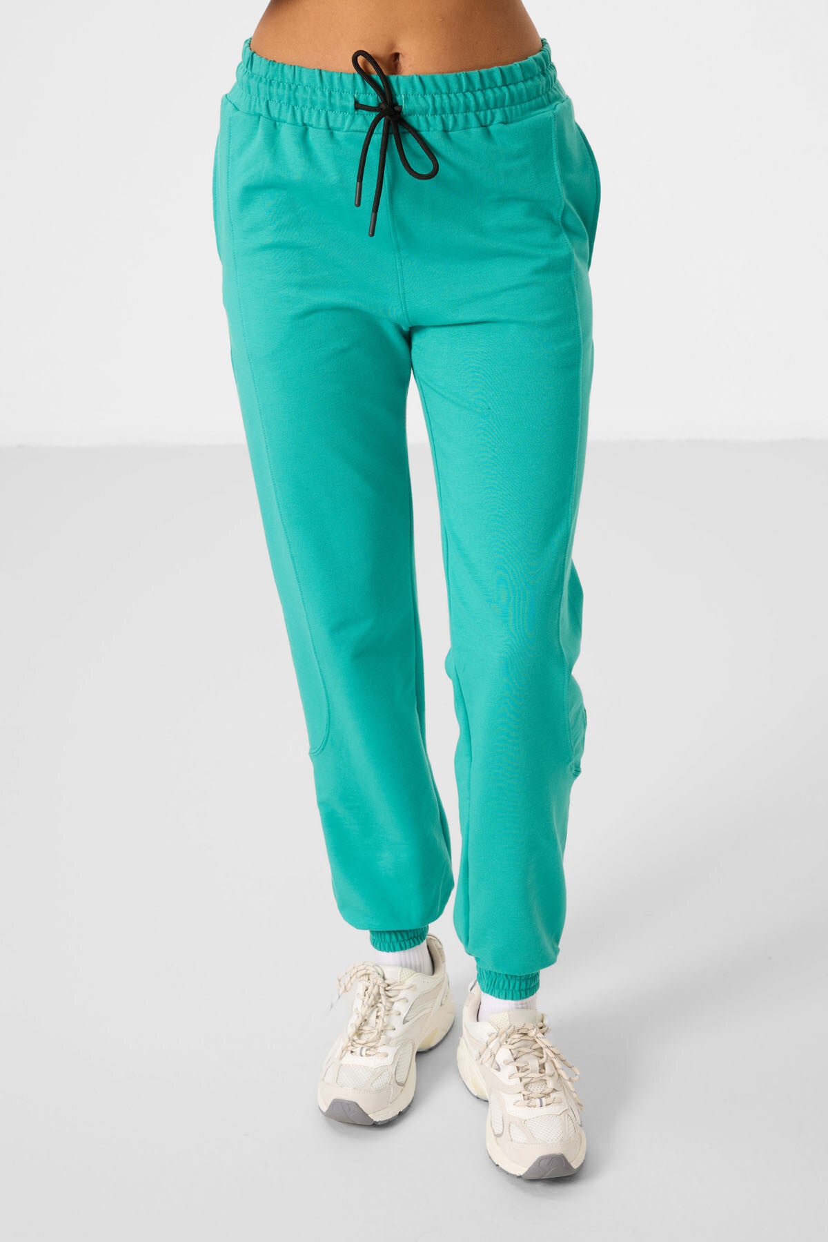 Image of Sea Green Crew Neck Basic Oversize Women's Tracksuit Tunic Set - 95347