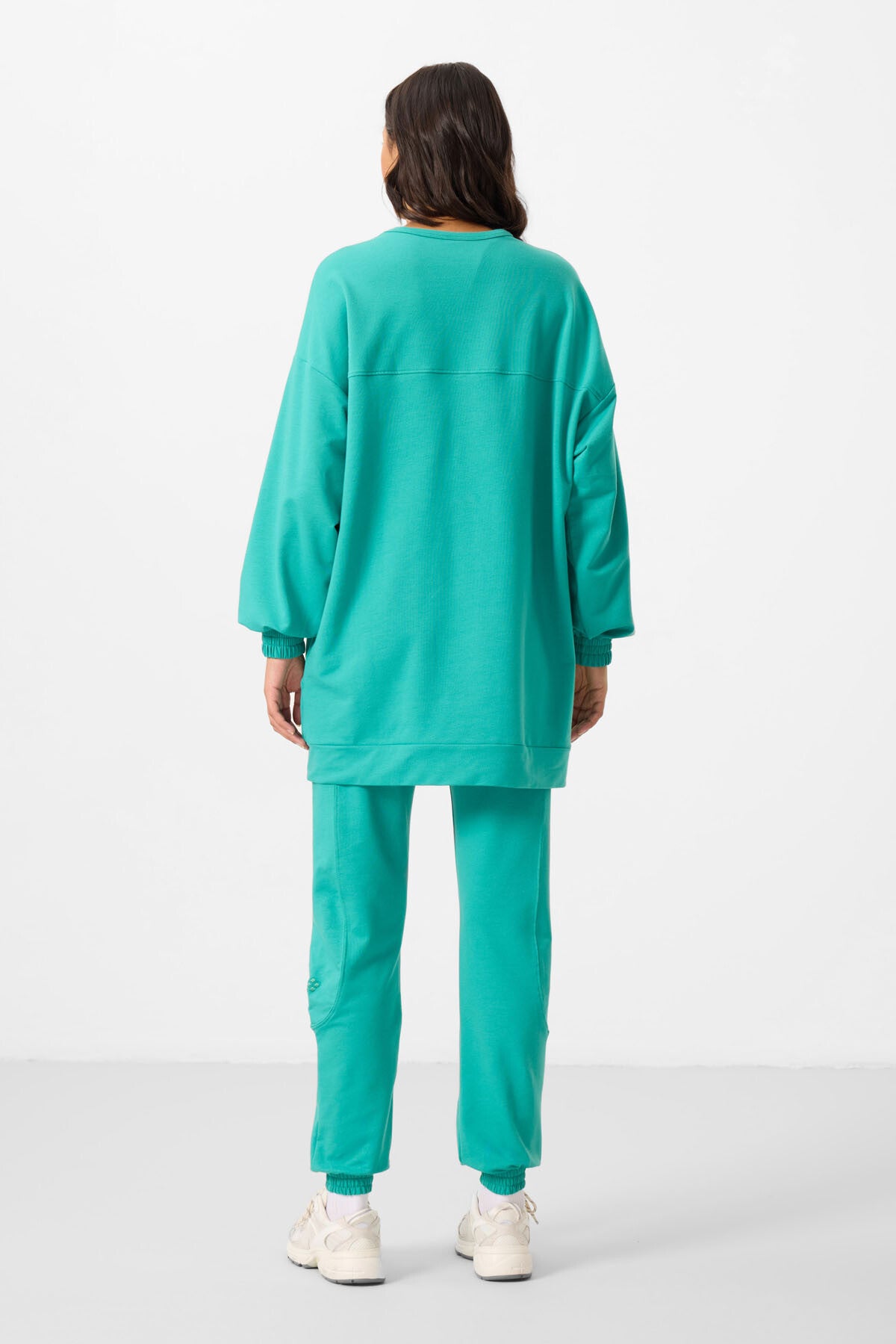 Image of Deniz Yeşil O Yaka Basic Oversize Kadın Eşofman Tunik Takım - 95347