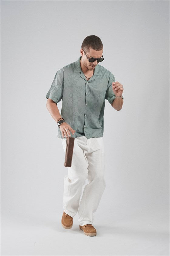 Image of Patterned Embroidered Detail Regular Fit Men's Shirt