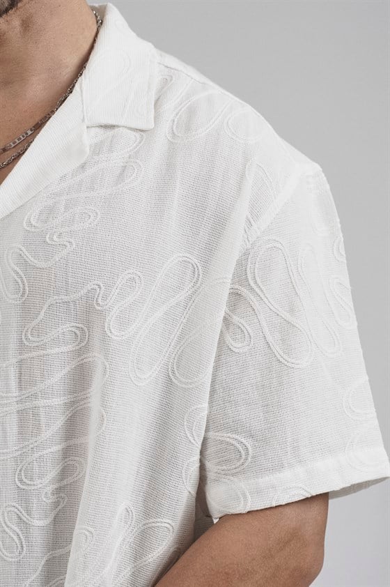 Image of Patterned Embroidered Detail Regular Fit Men's Shirt