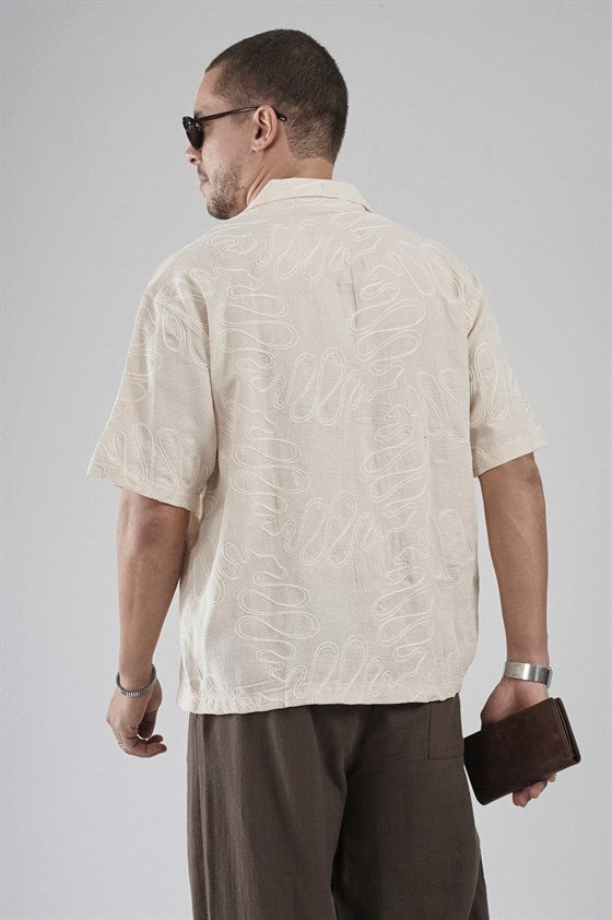 Image of Patterned Embroidered Detail Regular Fit Men's Shirt