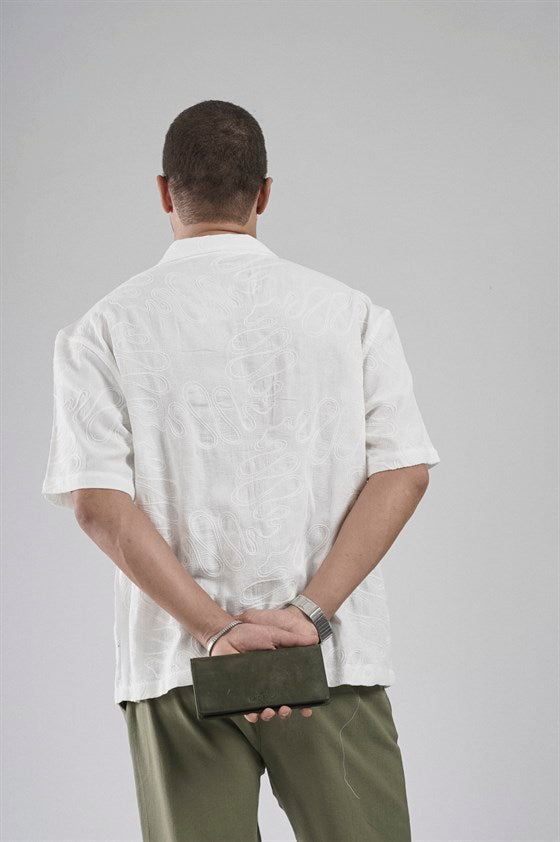 Image of Patterned Embroidered Detail Regular Fit Men's Shirt