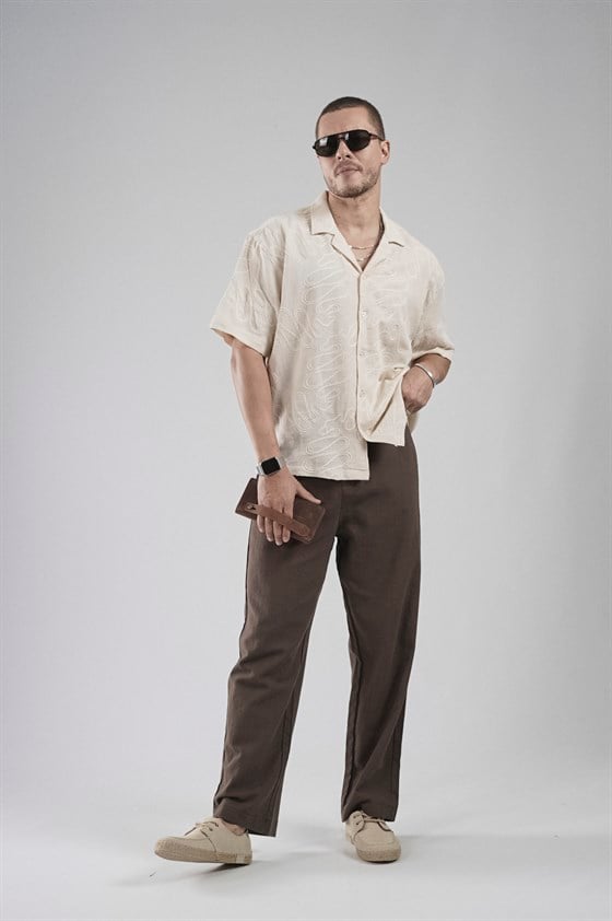 Image of Patterned Embroidered Detail Regular Fit Men's Shirt