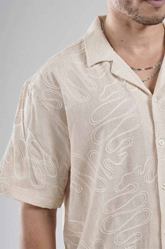 Image of Patterned Embroidered Detail Regular Fit Men's Shirt