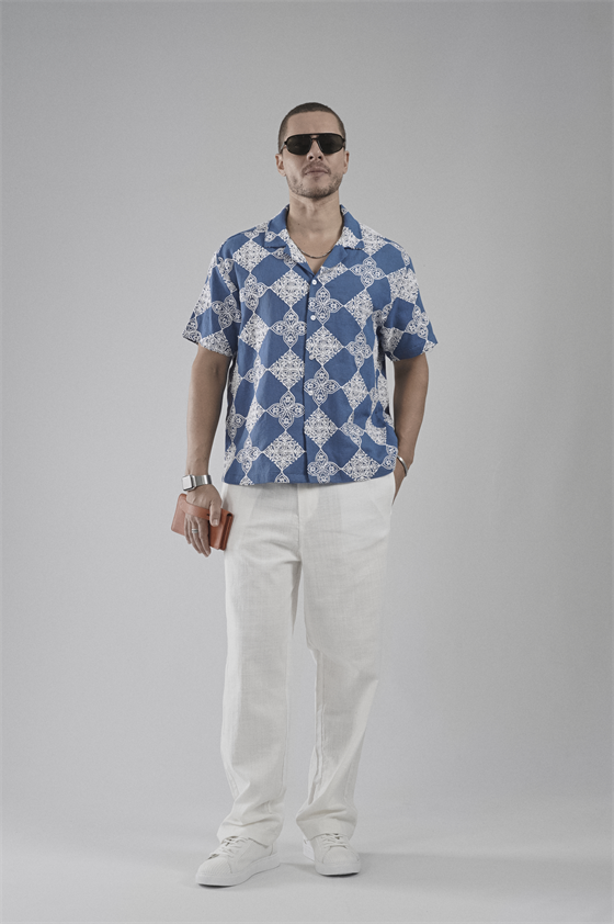 Image of Patterned Oversize Fit Mesh Fabric Men's Shirt