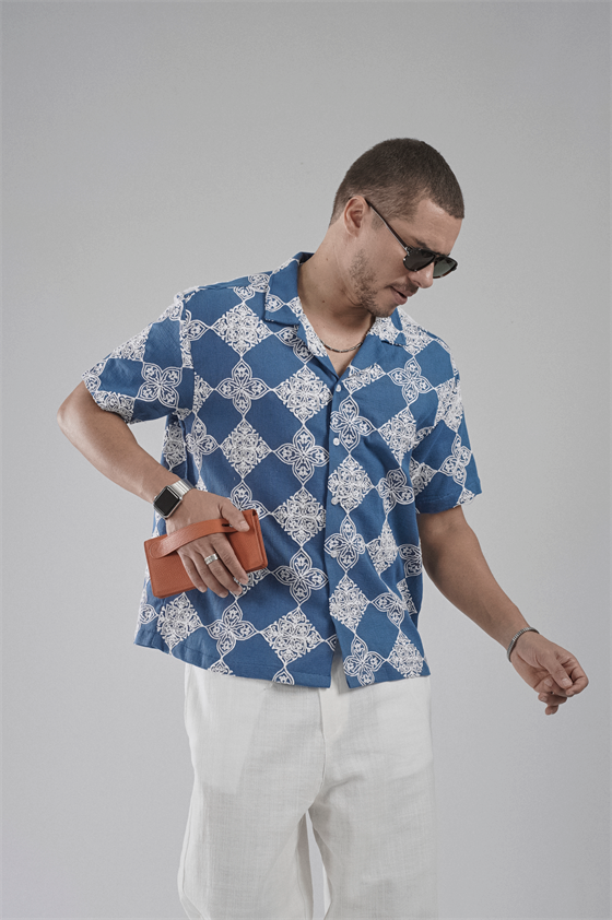 Image of Patterned Oversize Fit Mesh Fabric Men's Shirt
