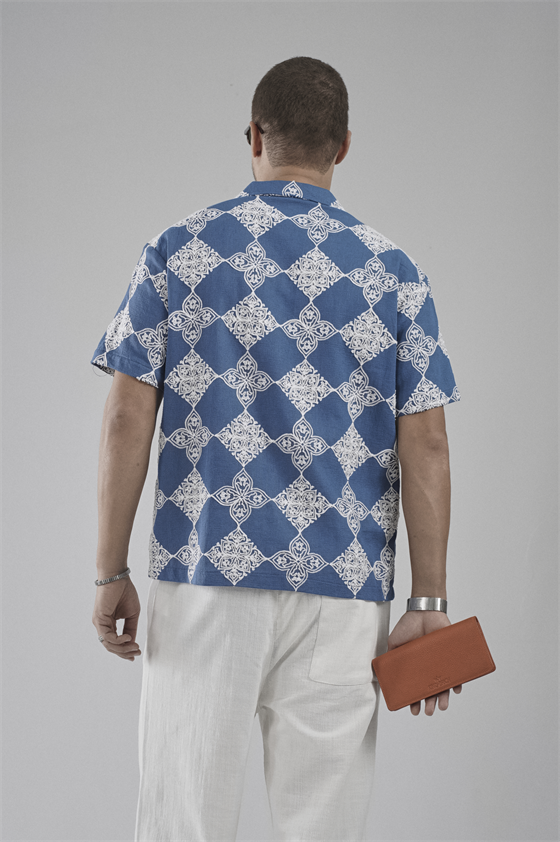 Image of Patterned Oversize Fit Mesh Fabric Men's Shirt