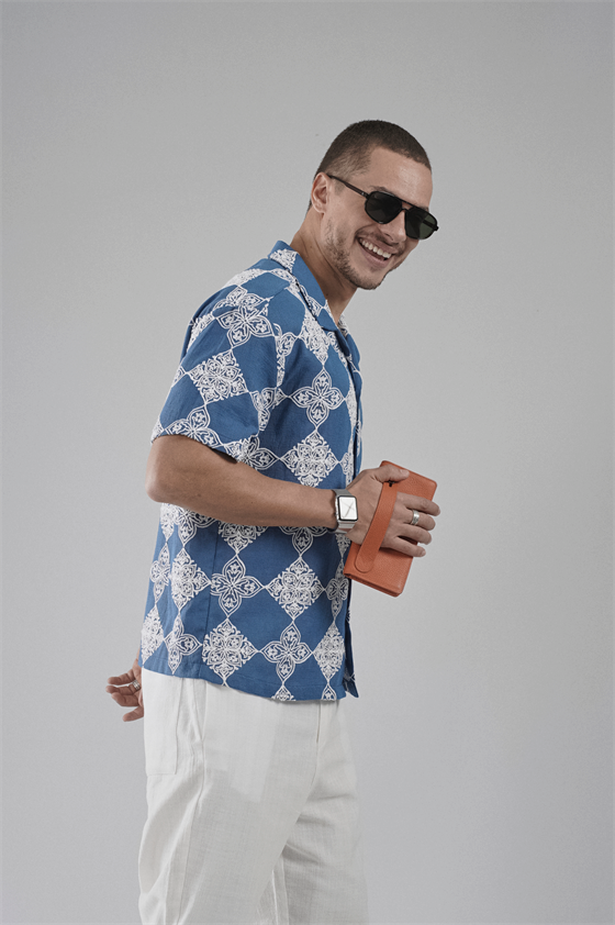 Image of Patterned Oversize Fit Mesh Fabric Men's Shirt