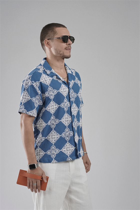 Image of Patterned Oversize Fit Mesh Fabric Men's Shirt