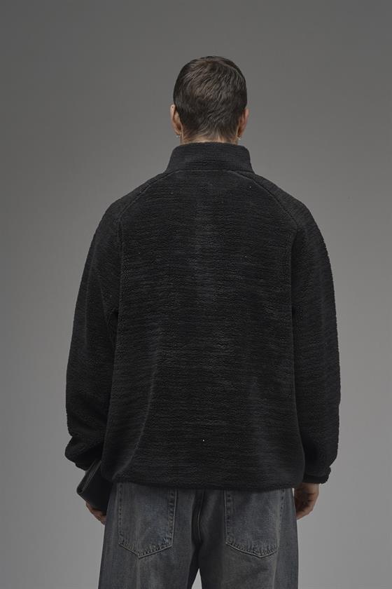 Image of Dik Yaka Fermuarlı Cepli Reglan Kol Oversize Kalıp Erkek Polar