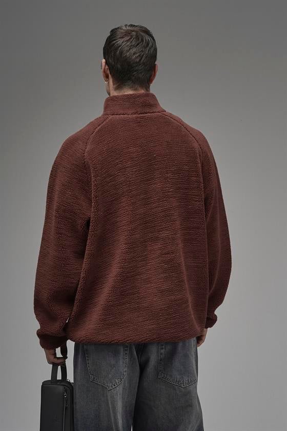 Image of Jachetă bărbătească din fleece, cu guler înalt și fermoar, cu mâneci raglan, croială supradimensionată