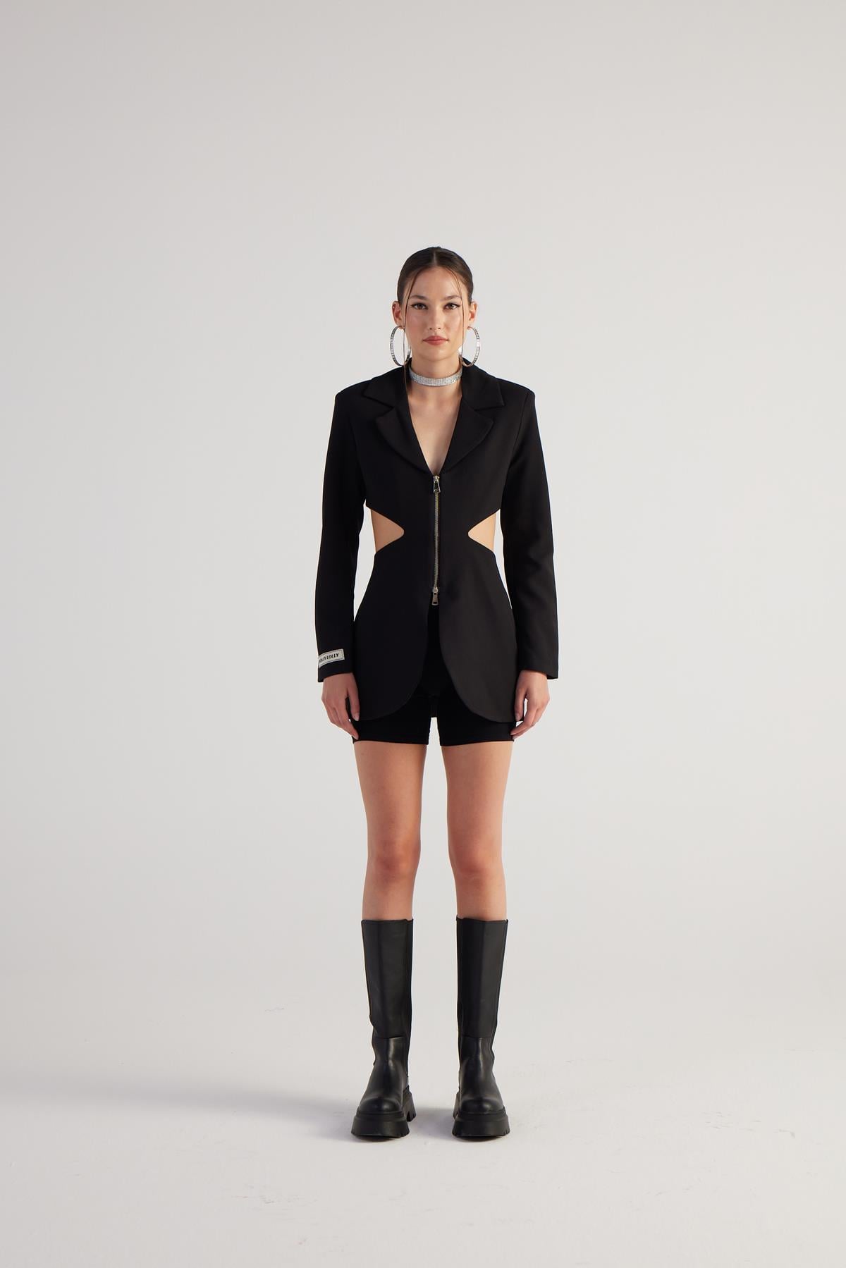 Image of Bel Dekolteli Fermuarlı Voila Blazer Ceket Siyah