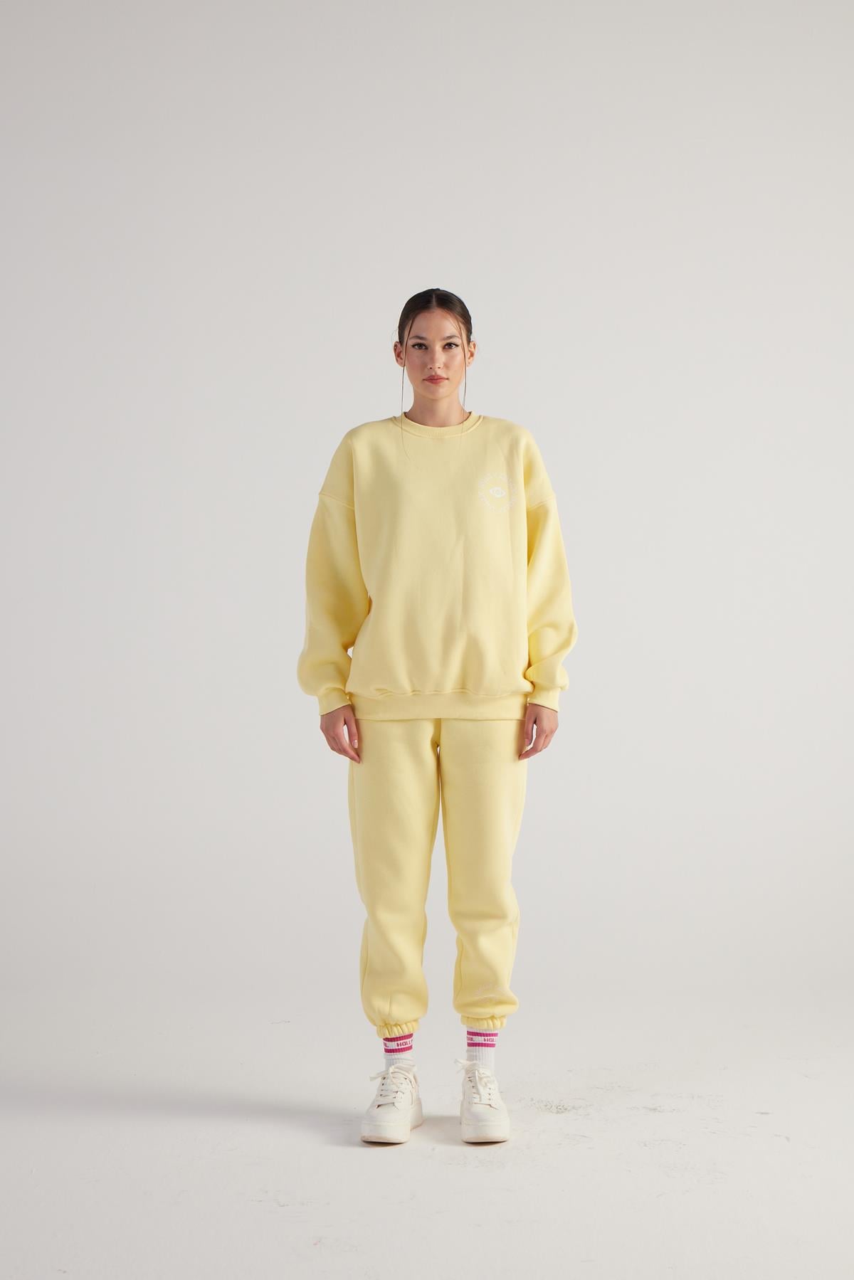 Image of 3 İplik Şardonlu Uzun Kol Bisiklet Yaka Fine Sweatshirt Sarı