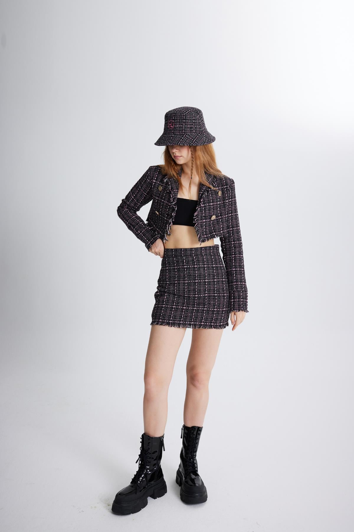 Image of Tüvit Kumaş Crop Tweed Ceket Siyah