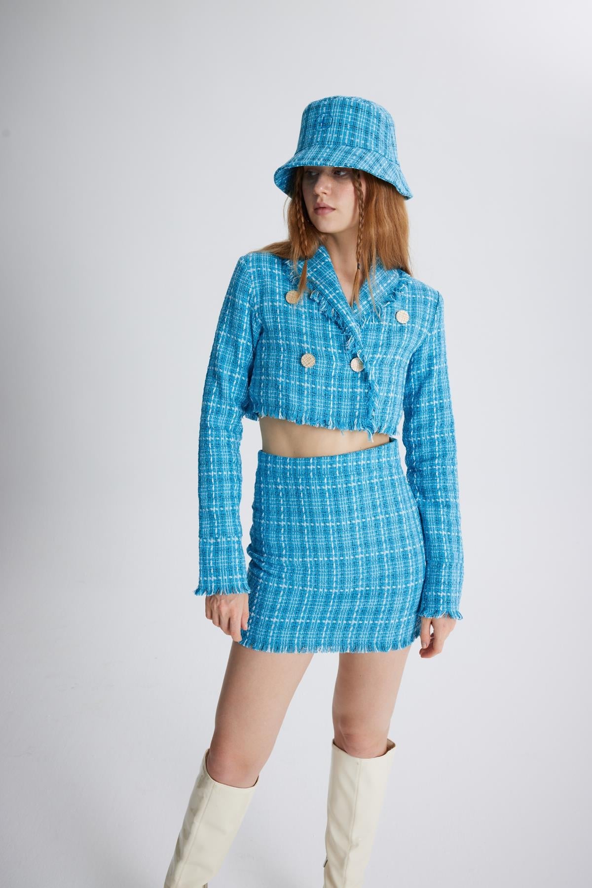 Image of Tüvit Kumaş Mini Tweed Etek Mavi