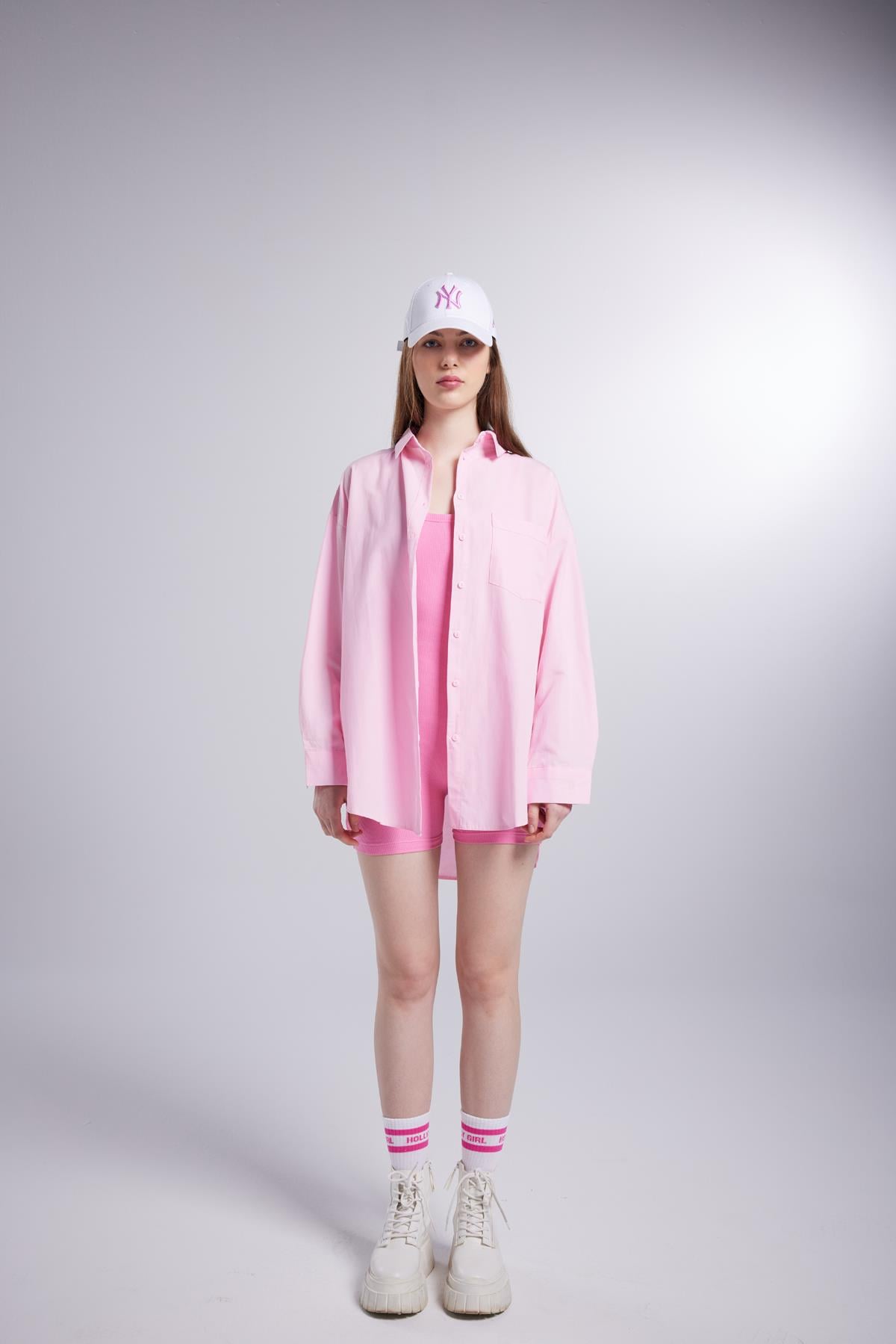 Image of Cepli Oversize Kesim Lovesize Gömlek Pembe